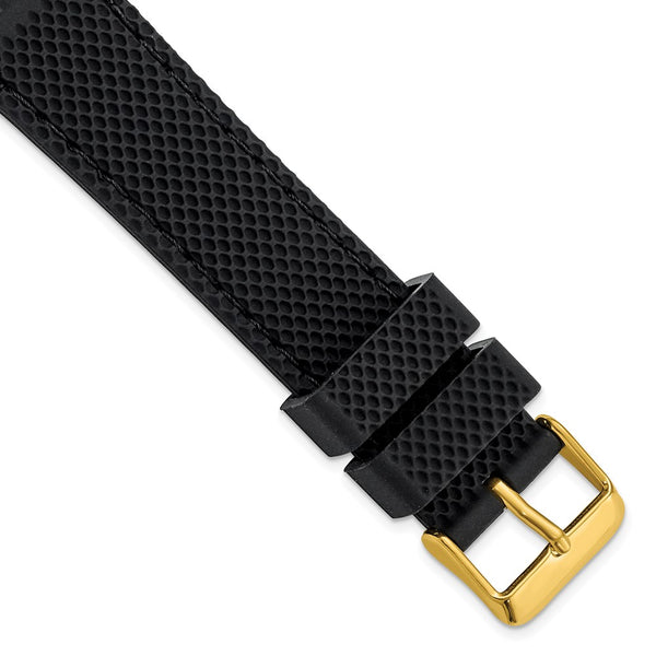 20mm Black Silicone Black Stitch Gold-tone Buckle Watch Band