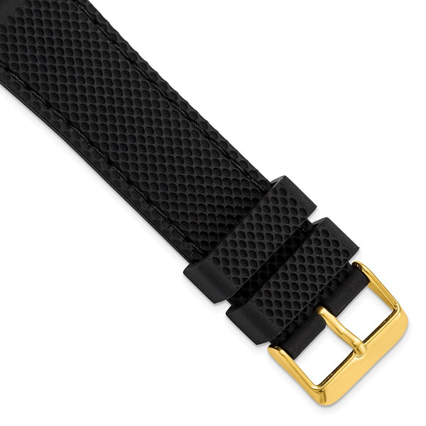 DeBeer 22mm Black Textured Silicone with Black Stitching and Gold-tone Buckle 8 inch Watch Band