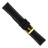 DeBeer 20mm Black Textured Silicone with White Stitching and Gold-tone Buckle 8 inch Watch Band