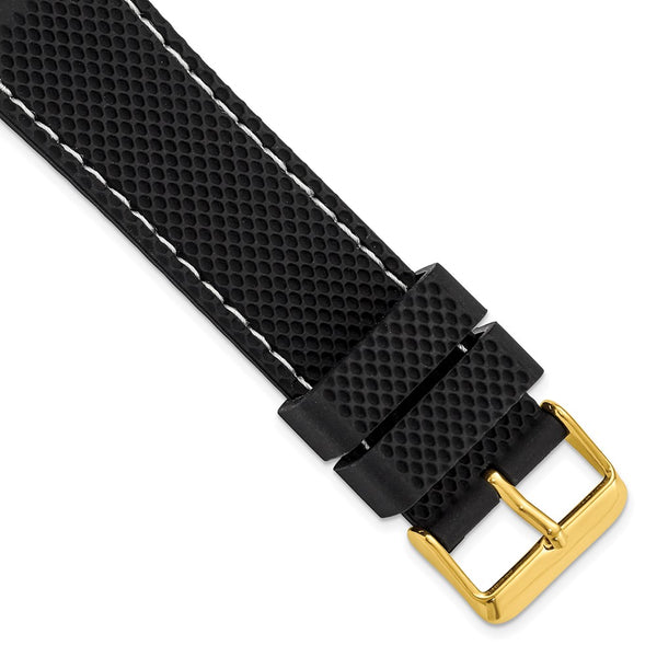 22mm Black Silicone White Stitch Gold-tone Buckle Watch Band