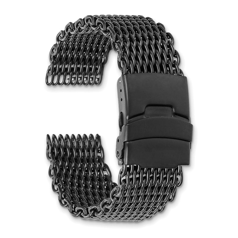 DeBeer 24mm Matte Black PVD-plated Stainless Shark Mesh with Divers Clasp 7 inch Watch Strap