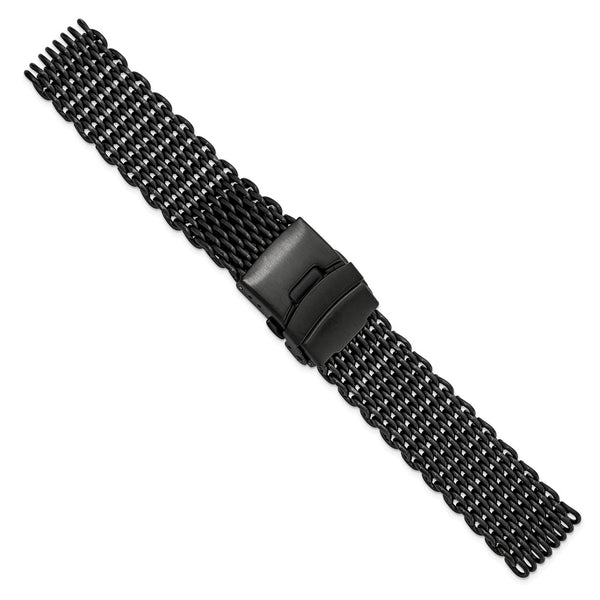 20mm PVD-Black Stainless Shark Mesh w/Divers Watch Strap