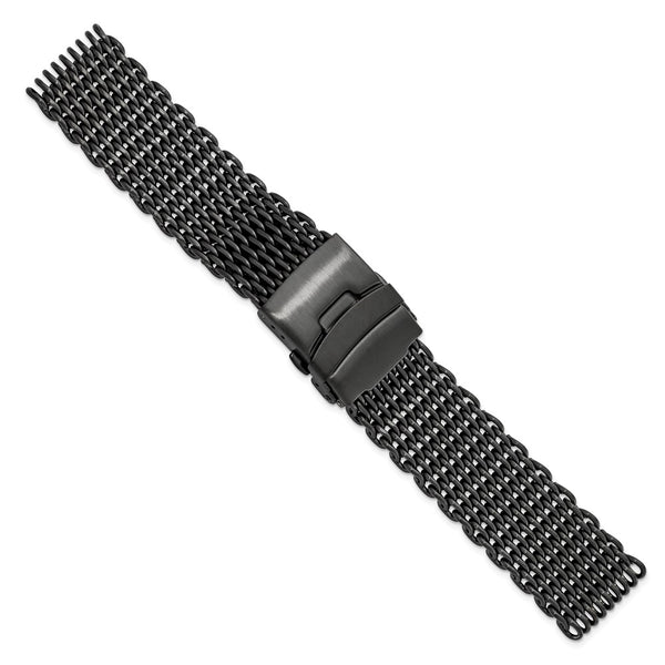 DeBeer 22mm Matte Black PVD-plated Stainless Shark Mesh with Divers Clasp 7 inch Watch Strap