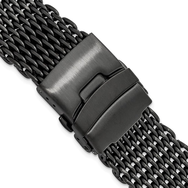 DeBeer 22mm Matte Black PVD-plated Stainless Shark Mesh with Divers Clasp 7 inch Watch Strap