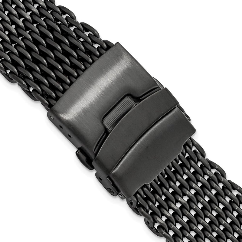 DeBeer 22mm Matte Black PVD-plated Stainless Shark Mesh with Divers Clasp 7 inch Watch Strap