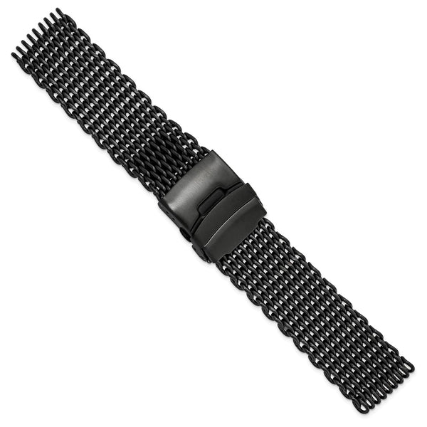 DeBeer 24mm Matte Black PVD-plated Stainless Shark Mesh with Divers Clasp 7 inch Watch Strap