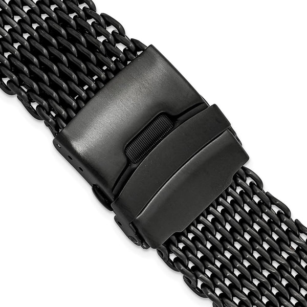 DeBeer 24mm Matte Black PVD-plated Stainless Shark Mesh with Divers Clasp 7 inch Watch Strap