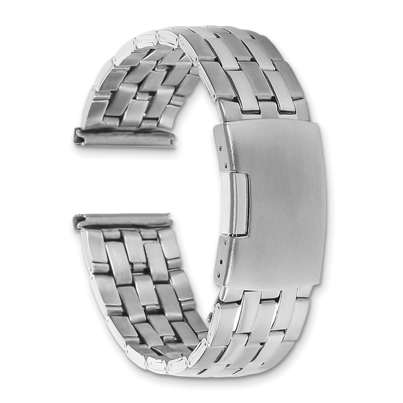 DeBeer 20mm Satin and Polished Stainless Steel Folded Link Style with Push-Button Deployment 7.75 inch Watch Band