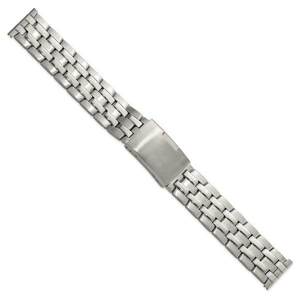 DeBeer 20mm Satin and Polished Stainless Steel Folded Link Style with Push-Button Deployment 7.75 inch Watch Band