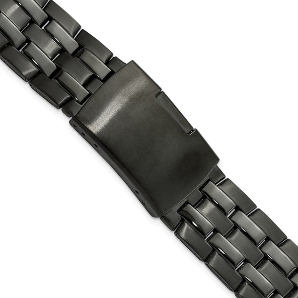 DeBeer 20mm Satin and Polished Black PVD-plated Stainless Steel Folded Link Style with Push-Button Deployment 7.75 inch Watch Band
