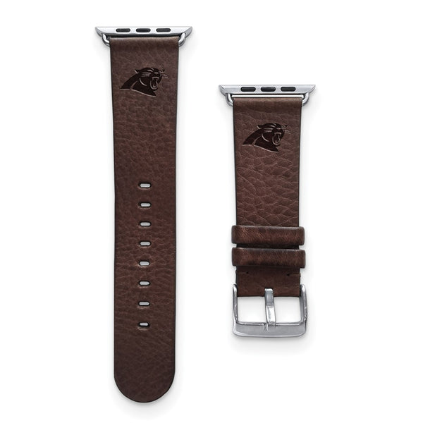 Gametime Carol. Panthers Leather Band fits Apple Watch (38/40mm S/M Brown)