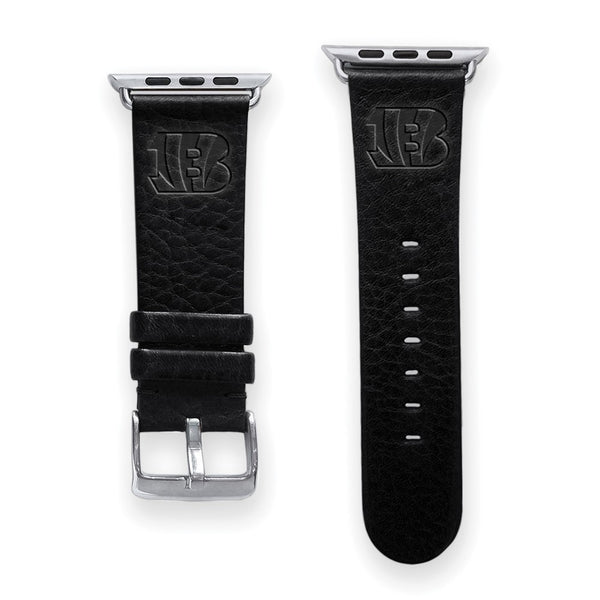 Gametime Cinti. Bengals Leather Band fits Apple Watch (42/44mm S/M Black)