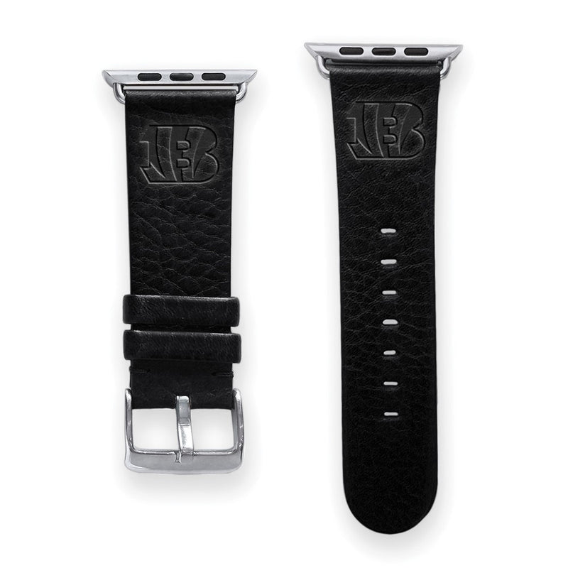 Gametime Cinti. Bengals Leather Band fits Apple Watch (42/44mm S/M Black)