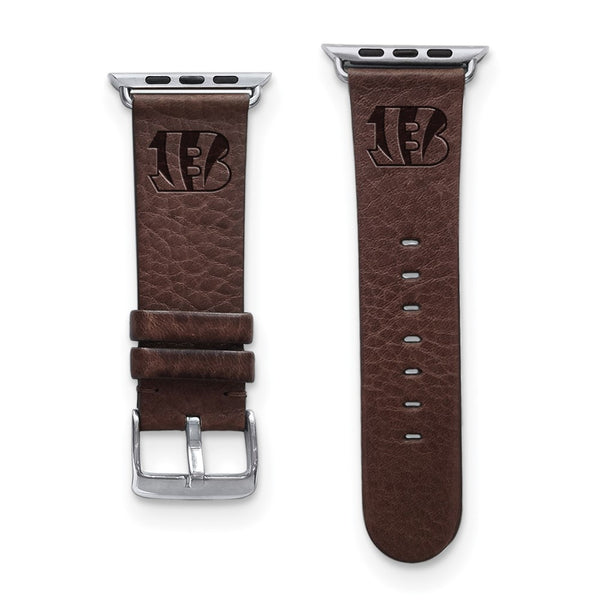 Gametime Cinti. Bengals Leather Band fits Apple Watch (42/44mm M/L Brown)
