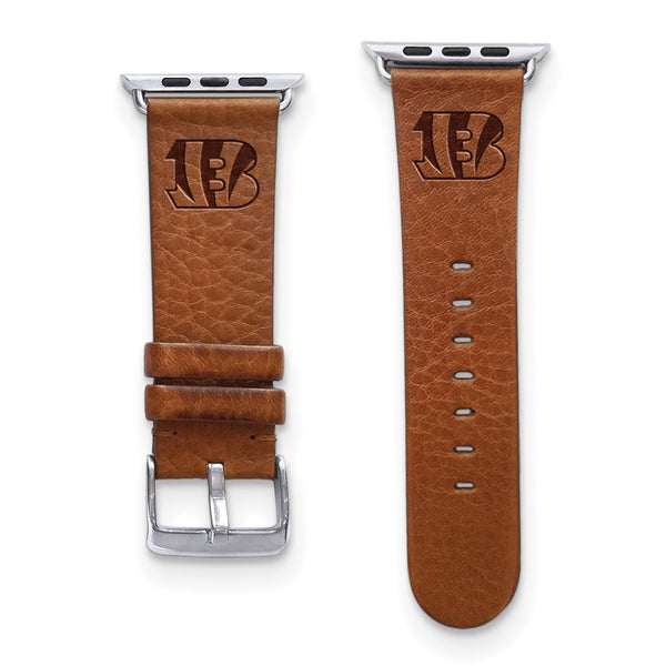 Gametime Cinti. Bengals Leather Band fits Apple Watch (42/44mm S/M Tan)
