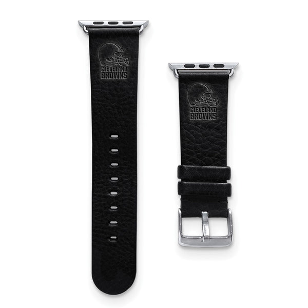 Gametime Cleve. Browns Leather Band fits Apple Watch (42/44mm M/L Black)