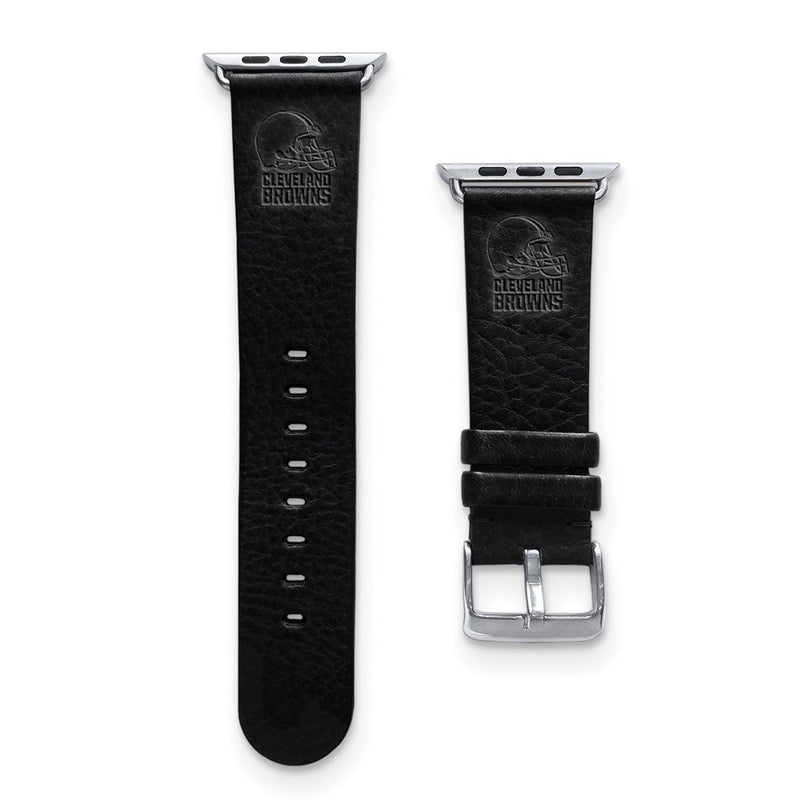 Gametime Cleve. Browns Leather Band fits Apple Watch (42/44mm M/L Black)