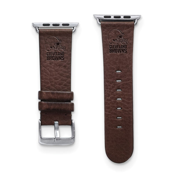 Gametime Cleve. Browns Leather Band fits Apple Watch (42/44mm M/L Brown)