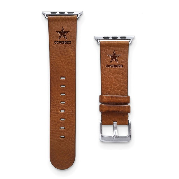 Gametime Dallas Cowboys Leather Band fits Apple Watch (42/44mm M/L Tan)