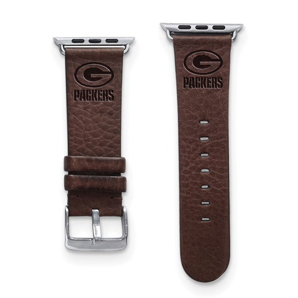 Gametime Gr. Bay Packers Leather Band fits Apple Watch (38/40mm M/L Brown)