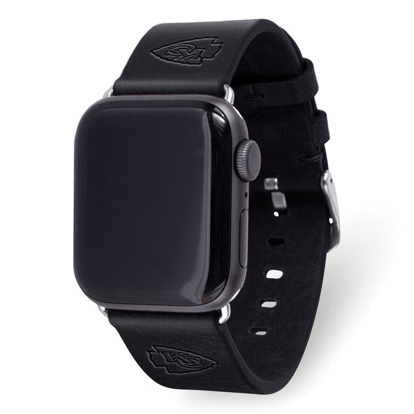 Gametime KC Chiefs Leather Band fits Apple Watch (42/44mm S/M Black)