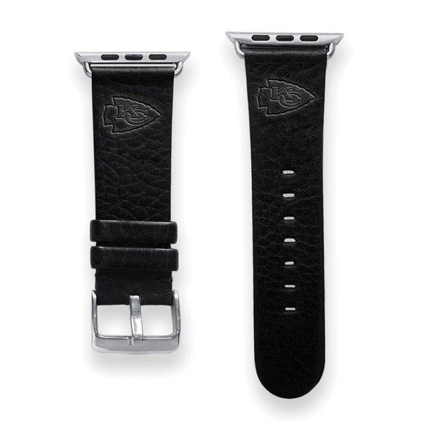 Gametime KC Chiefs Leather Band fits Apple Watch (42/44mm S/M Black)