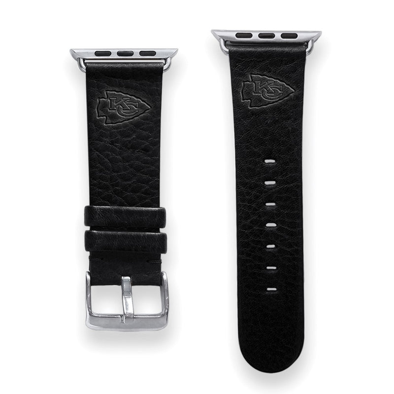 Gametime KC Chiefs Leather Band fits Apple Watch (42/44mm S/M Black)