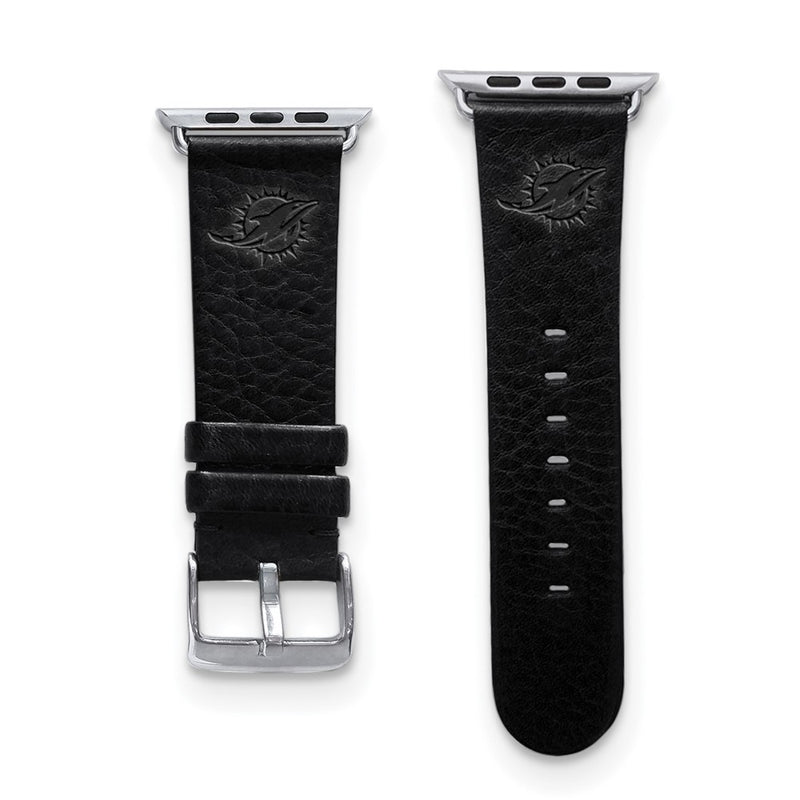 Gametime Mia. Dolphins Leather Band fits Apple Watch (42/44mm S/M Black)