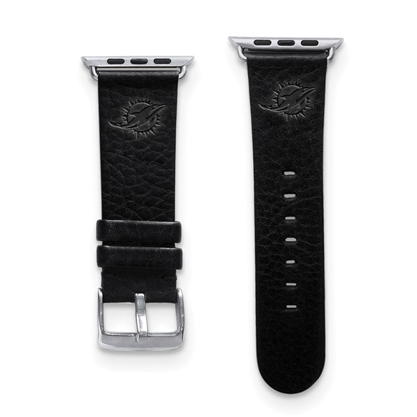 Gametime Mia. Dolphins Leather Band fits Apple Watch (38/40mm S/M Black)