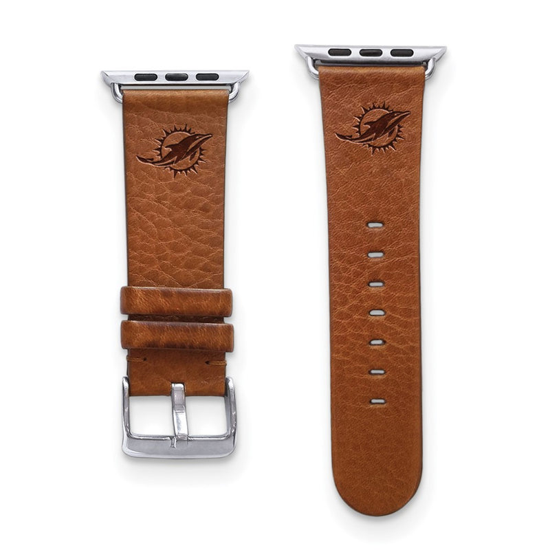Gametime Miami Dolphins Leather Band fits Apple Watch (42/44mm S/M Tan)