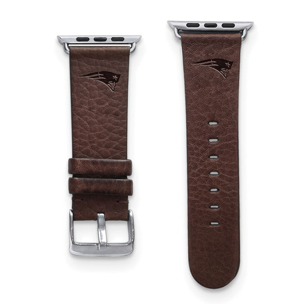 Gametime NE Patriots Leather Band fits Apple Watch (42/44mm S/M Brown)