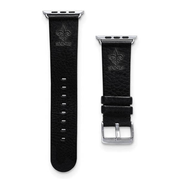 Gametime New Orl. Saints Leather Band fits Apple Watch (42/44mm M/L Black)