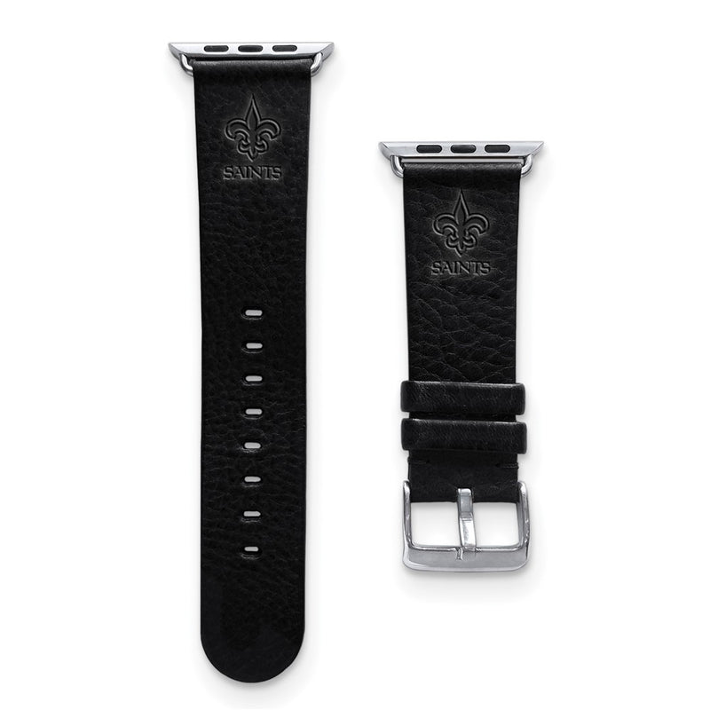 Gametime New Orl. Saints Leather Band fits Apple Watch (42/44mm M/L Black)
