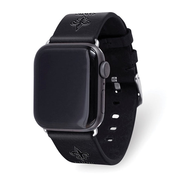 Gametime New Orl. Saints Leather Band fits Apple Watch (42/44mm S/M Black)