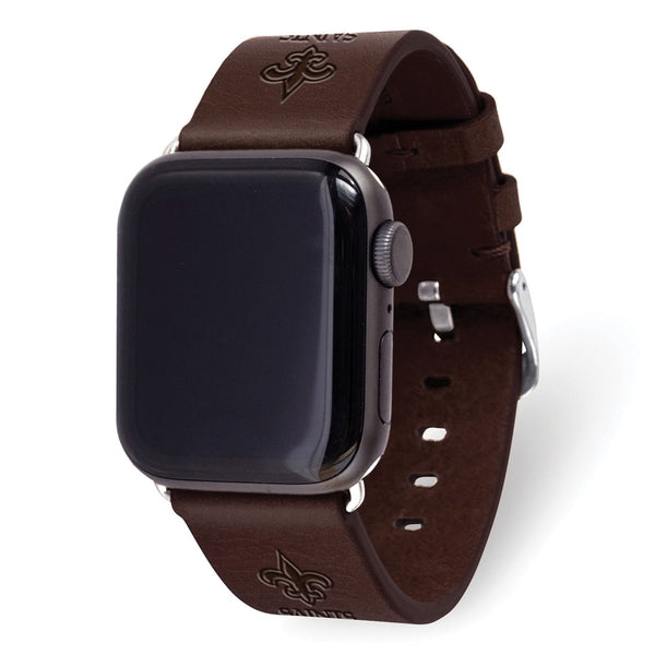 Gametime New Orl. Saints Leather Band fits Apple Watch (38/40mm M/L Brown)