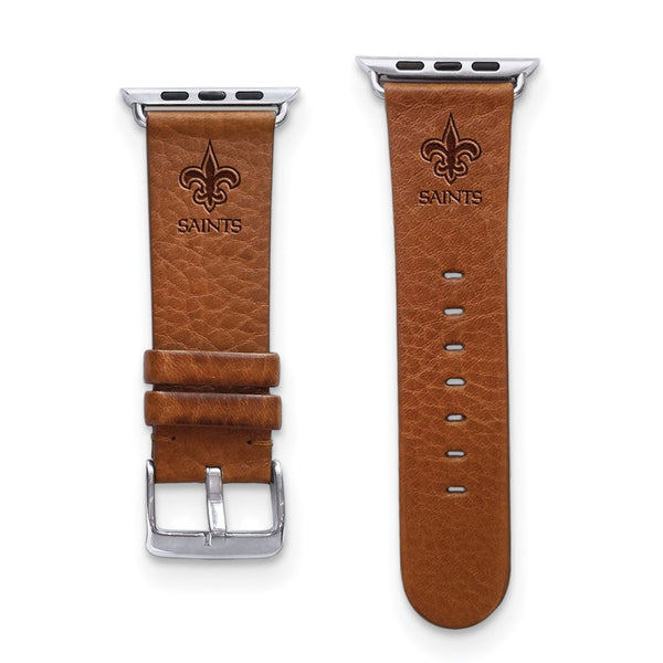 Gametime New Orl. Saints Leather Band fits Apple Watch (42/44mm S/M Tan)