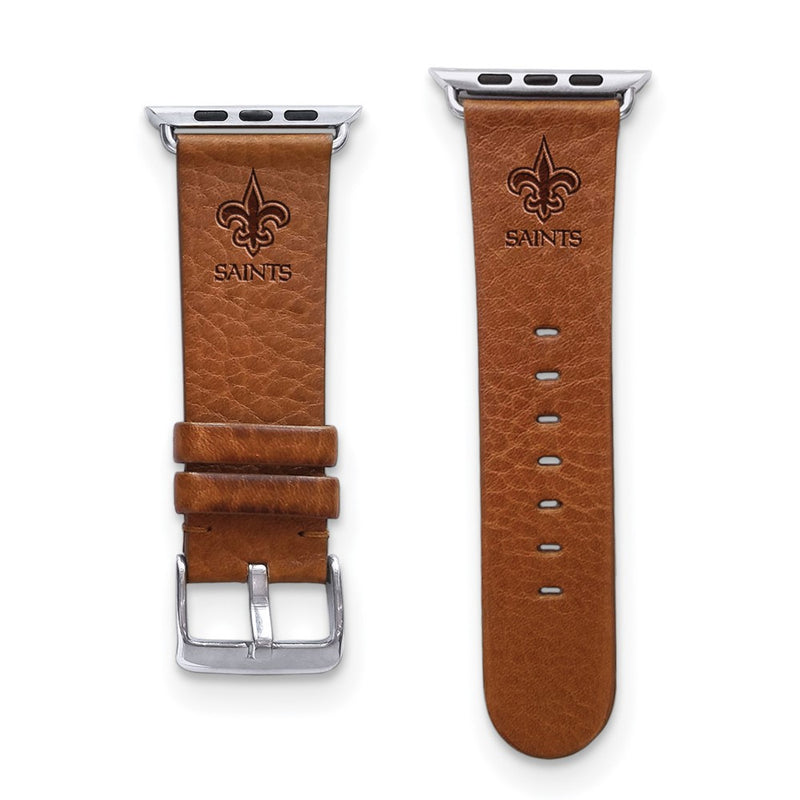 Gametime New Orl. Saints Leather Band fits Apple Watch (42/44mm S/M Tan)