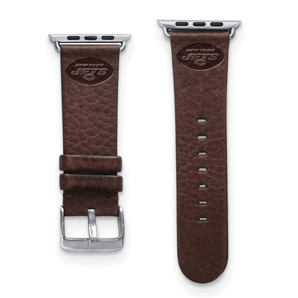Gametime NY Jets Leather Band fits Apple Watch (38/40mm M/L Brown)