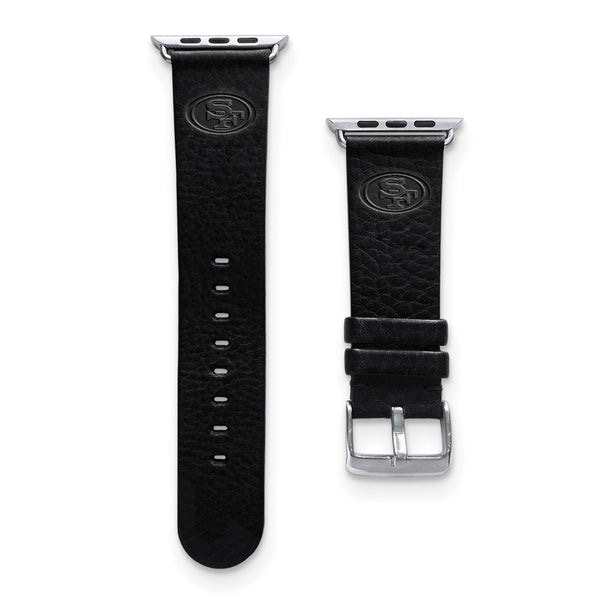 Gametime San Fran. 49ers Leather Band fits Apple Watch (42/44mm M/L Black)