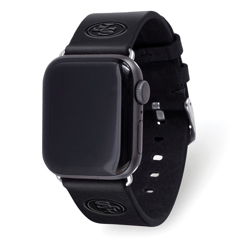 Gametime San Fran. 49ers Leather Band fits Apple Watch (42/44mm S/M Black)
