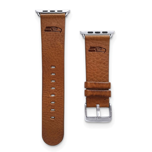 Gametime Seatt. Seahawks Leather Band fits Apple Watch (38/40mm M/L Tan)