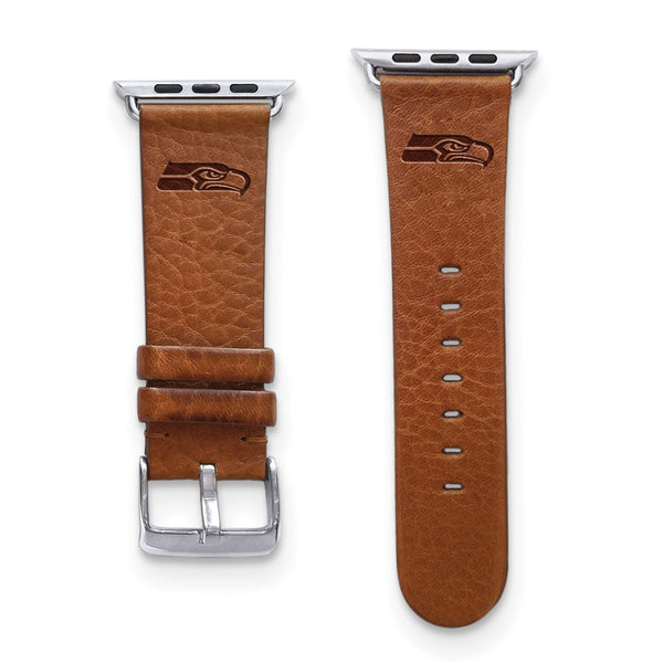 Gametime Seatt. Seahawks Leather Band fits Apple Watch (38/40mm S/M Tan)