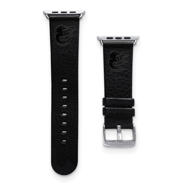 Gametime Balt. Orioles Leather Band fits Apple Watch (42/44mm M/L Black)