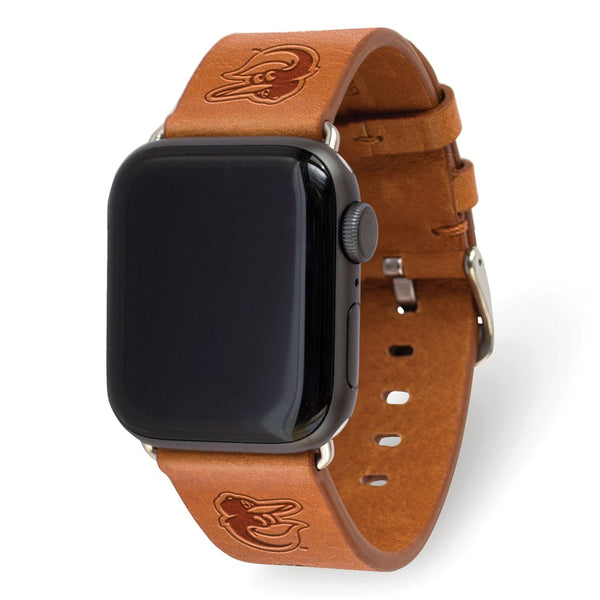 Gametime Balt. Orioles Leather Band fits Apple Watch (38/40mm M/L Tan)