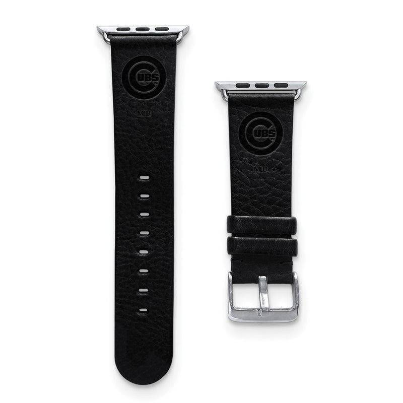 Gametime Chicago Cubs Leather Band fits Apple Watch (38/40mm S/M Black)