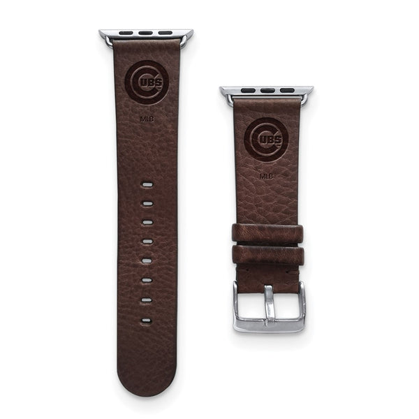 Gametime Chicago Cubs Leather Band fits Apple Watch (38/40mm S/M Brown)