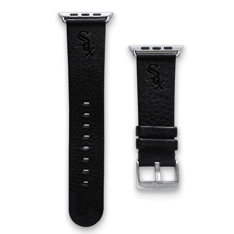 Gametime Chi. White Sox Leather Band fits Apple Watch (38/40mm M/L Black)