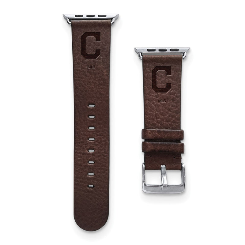 Gametime Cleve. Indians Leather Band fits Apple Watch (42/44mm M/L Brown)