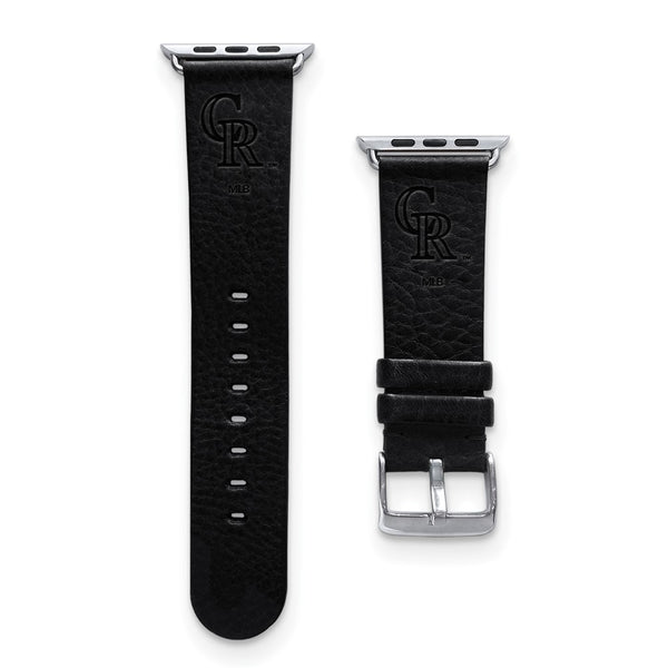 Gametime Colo. Rockies Leather Band fits Apple Watch (38/40mm M/L Black)