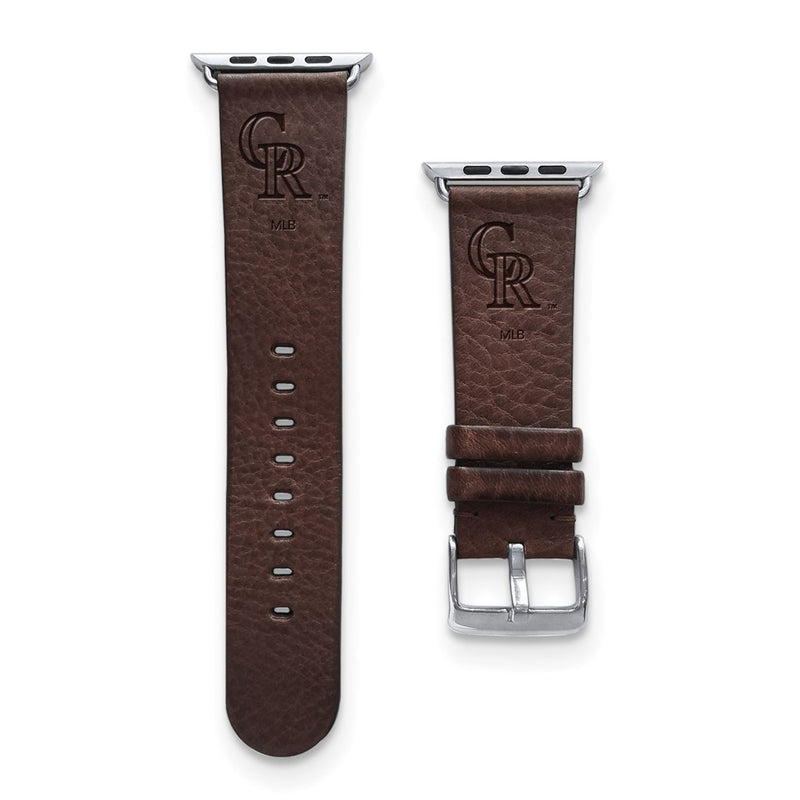 Gametime Colo. Rockies Leather Band fits Apple Watch (42/44mm S/M Brown)
